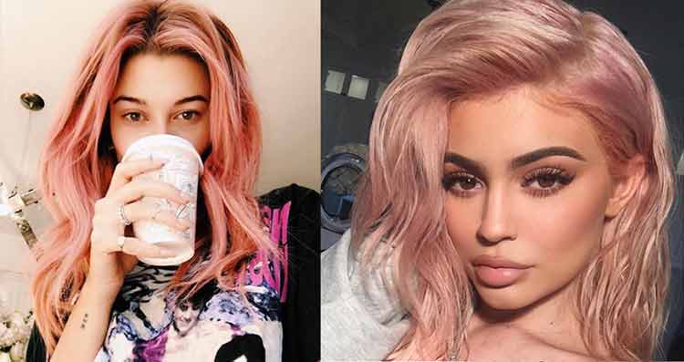 Hailey Baldwin and Kylie Jenner-rose gold hair Trends