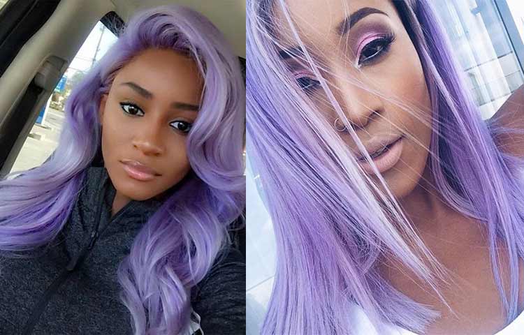 Lilac and light violet hair color on dark skin