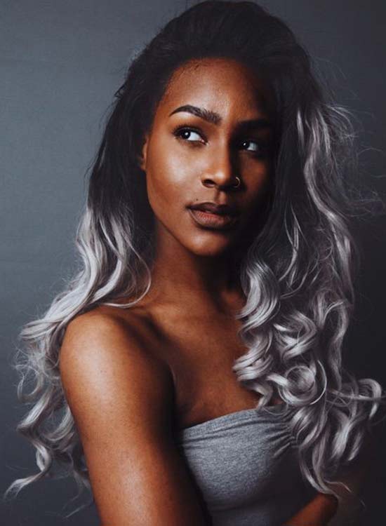 Silver Hair with highlights on Dark complexion