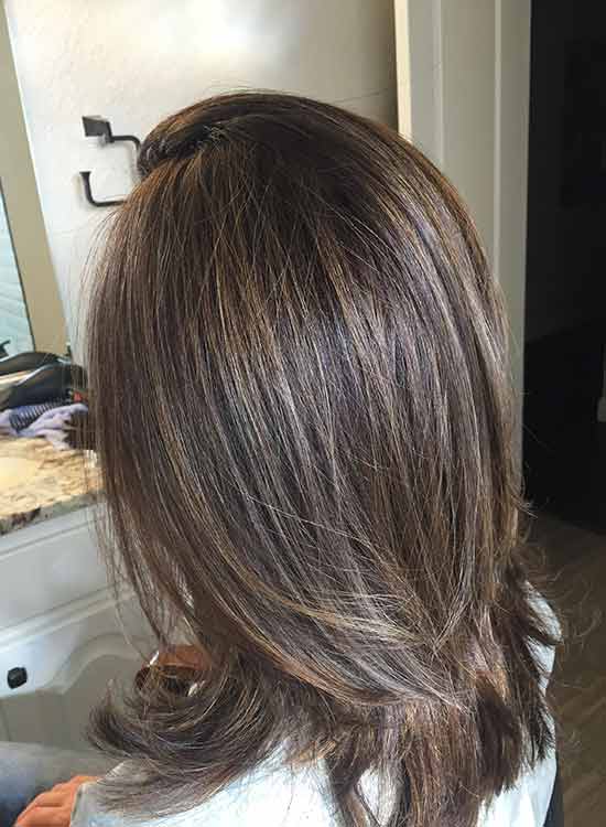 Grey hair and caramel highlights
