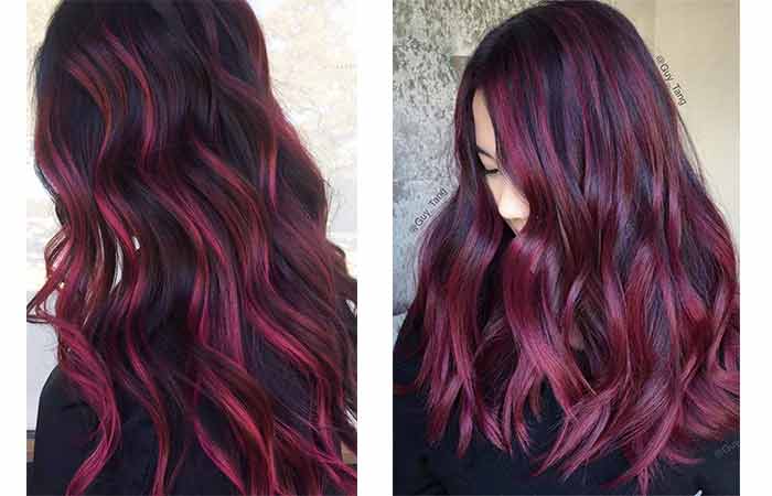 two tone burgundy highlight black hair